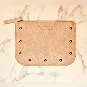 Chloe Cosmetic Bag Pink Faux Pebbled Leather Zip Studded Wallet Pouch New